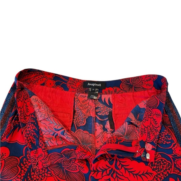 Desigual Floral Trouser Palazzo Size 36 / 8US Red Navy Boho Print Varsity Stripe - Picture 11 of 16